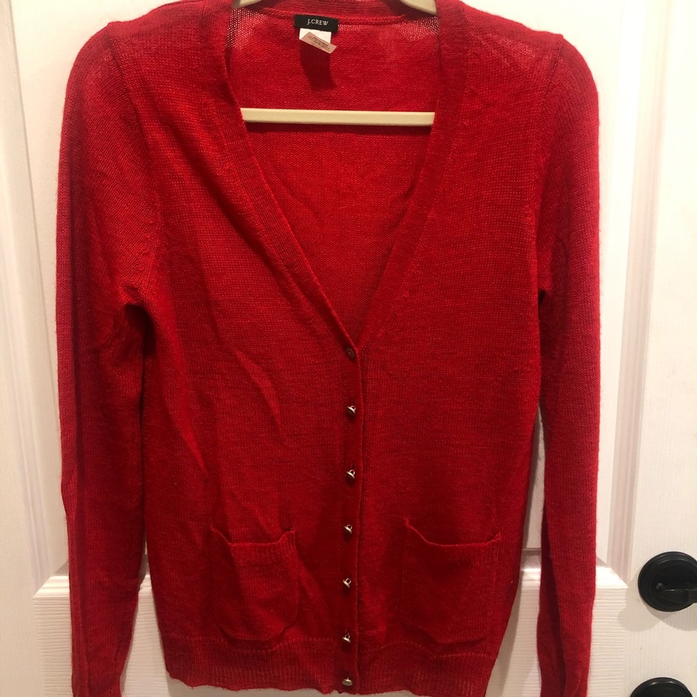 Red Merino Wool Blend Cardigan